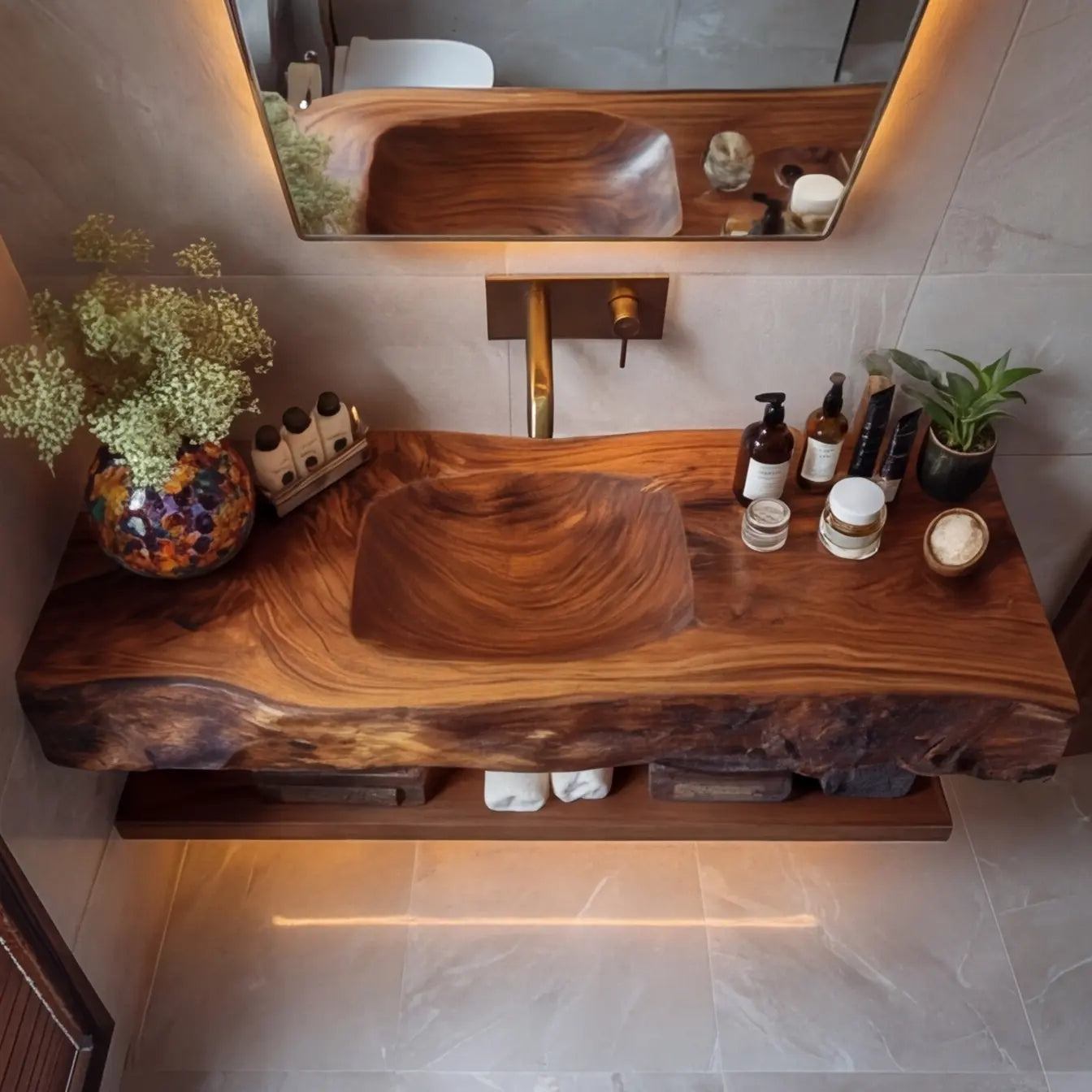 Orvello Handcrafted Live Edge Solid Wood Floating Bathroom Vanity with Integrated Sink SPA361872 Lynnsnail