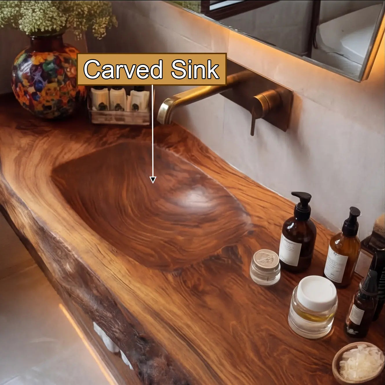 Orvello Handcrafted Live Edge Solid Wood Floating Bathroom Vanity with Integrated Sink SPA361872 Lynnsnail