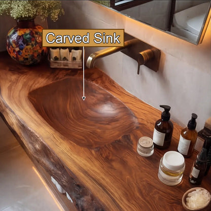 Orvello Handcrafted Live Edge Solid Wood Floating Bathroom Vanity with Integrated Sink SPA361872 Lynnsnail