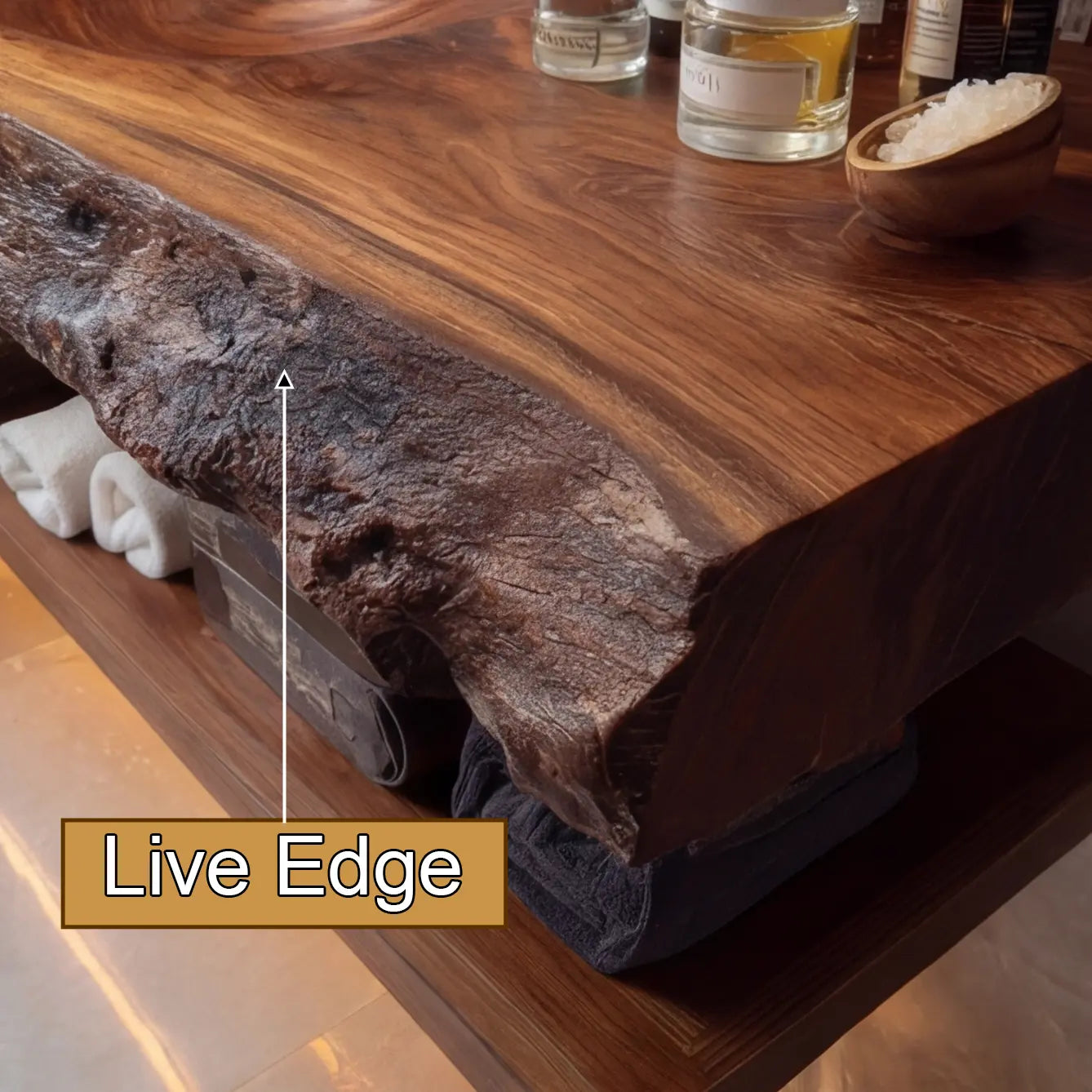 Orvello Handcrafted Live Edge Solid Wood Floating Bathroom Vanity with Integrated Sink SPA361872 Lynnsnail