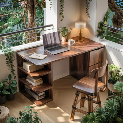 Contemporary Wooden Desk With Shelves And Drawers For Home Office Lynnsnail