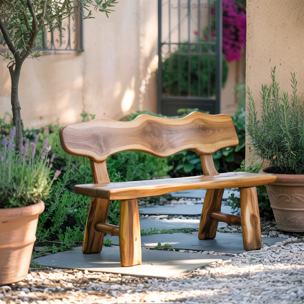 Rustic Garden Bench Live Edge Outdoor Seating For Patio Courtyard And Backyard Lynnsnail