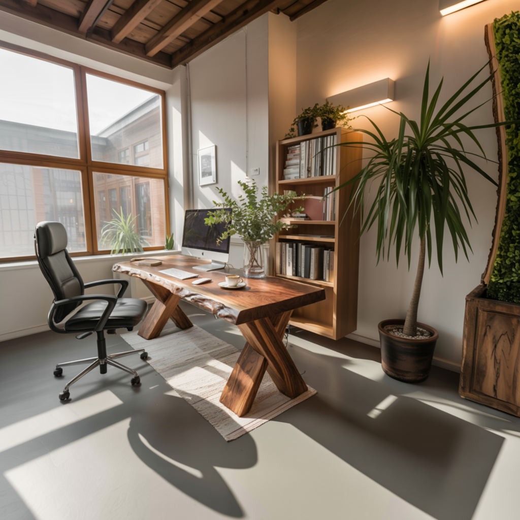 Live Edge Wooden Desk With X Legs For Rustic Home Office Or Studio Lynnsnail