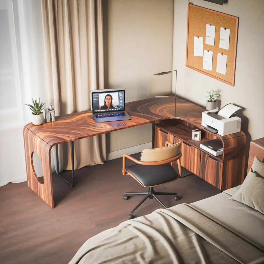 Modern L Shaped Wooden Desk With Rounded Corners For Executive Office Lynnsnail
