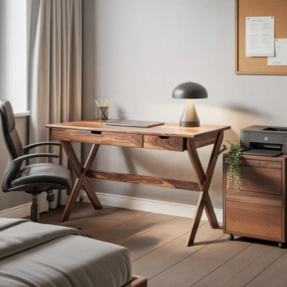 Scandinavian Wooden Desk with X Shaped Legs For Home Office Or Study Lynnsnail