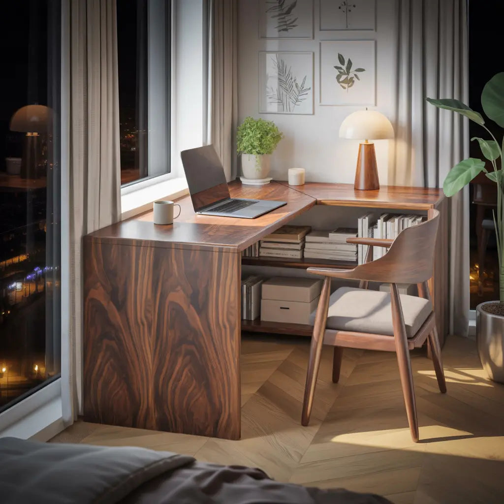 Modern L Shaped Wooden Desk With Bookshelf For Home Office Or Study Lynnsnail