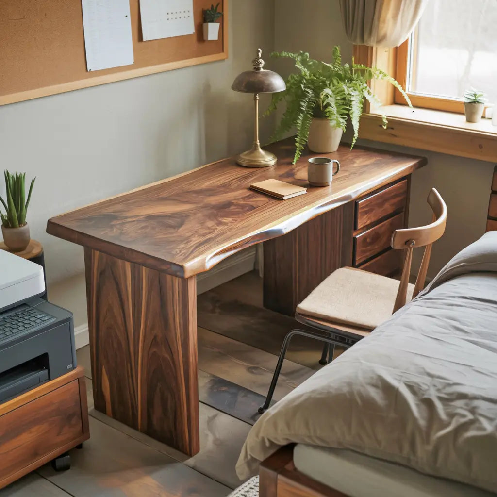 Rustic Live Edge Wooden Desk With Drawers For Home Office Or Study Lynnsnail