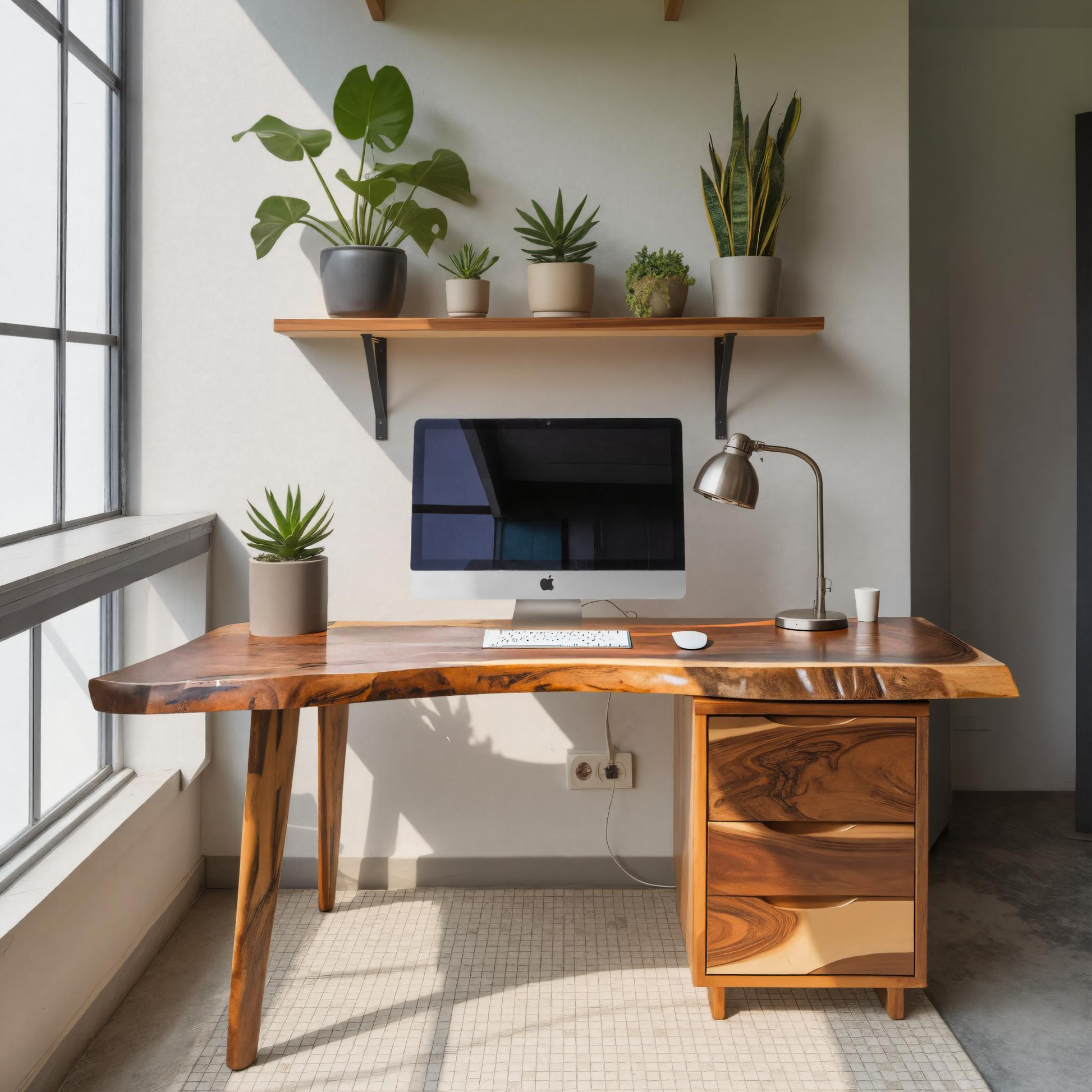 Modern Live Edge Wooden Desk With Drawers For Home Office Or Studio Lynnsnail