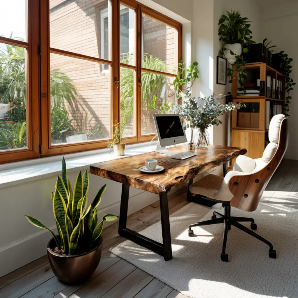 Modern Live Edge Wooden Desk With Metal Legs For Home Office Or Studio Lynnsnail