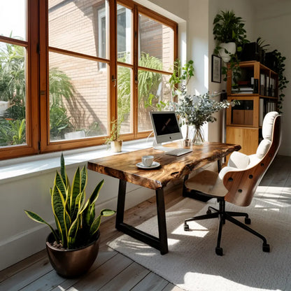Modern Live Edge Wooden Desk With Metal Legs For Home Office Or Studio Lynnsnail