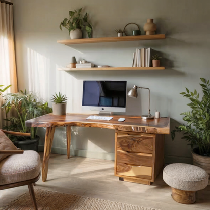 Modern Live Edge Wooden Desk With Drawers For Home Office Or Studio Lynnsnail