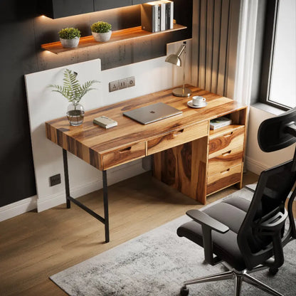 Modern Wooden Desk With Drawers For Home Office Or Study Lynnsnail