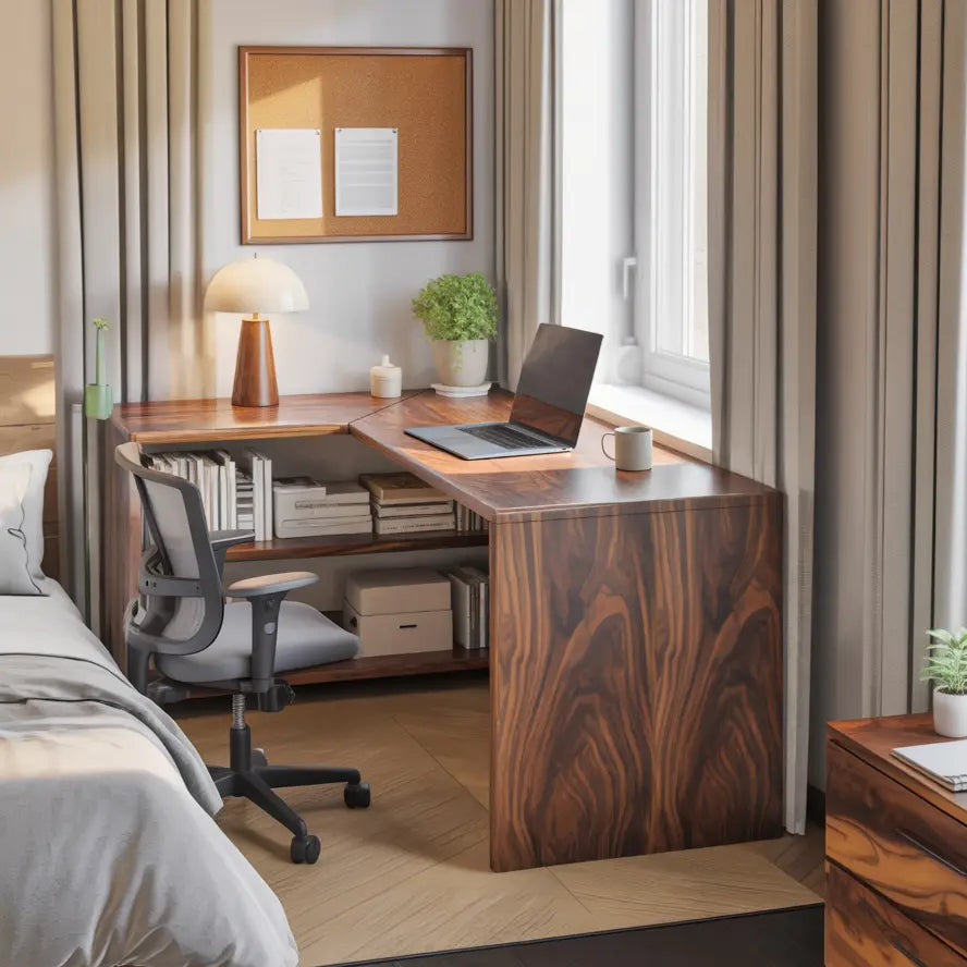 Modern L Shaped Wooden Desk With Bookshelf For Home Office Or Study Lynnsnail