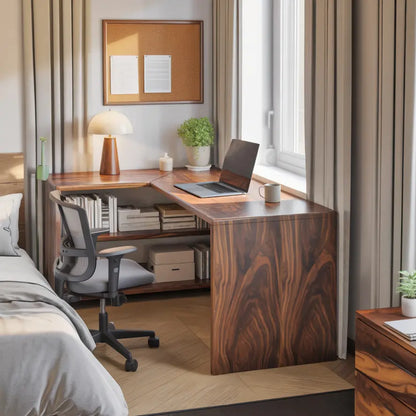 Modern L Shaped Wooden Desk With Bookshelf For Home Office Or Study Lynnsnail