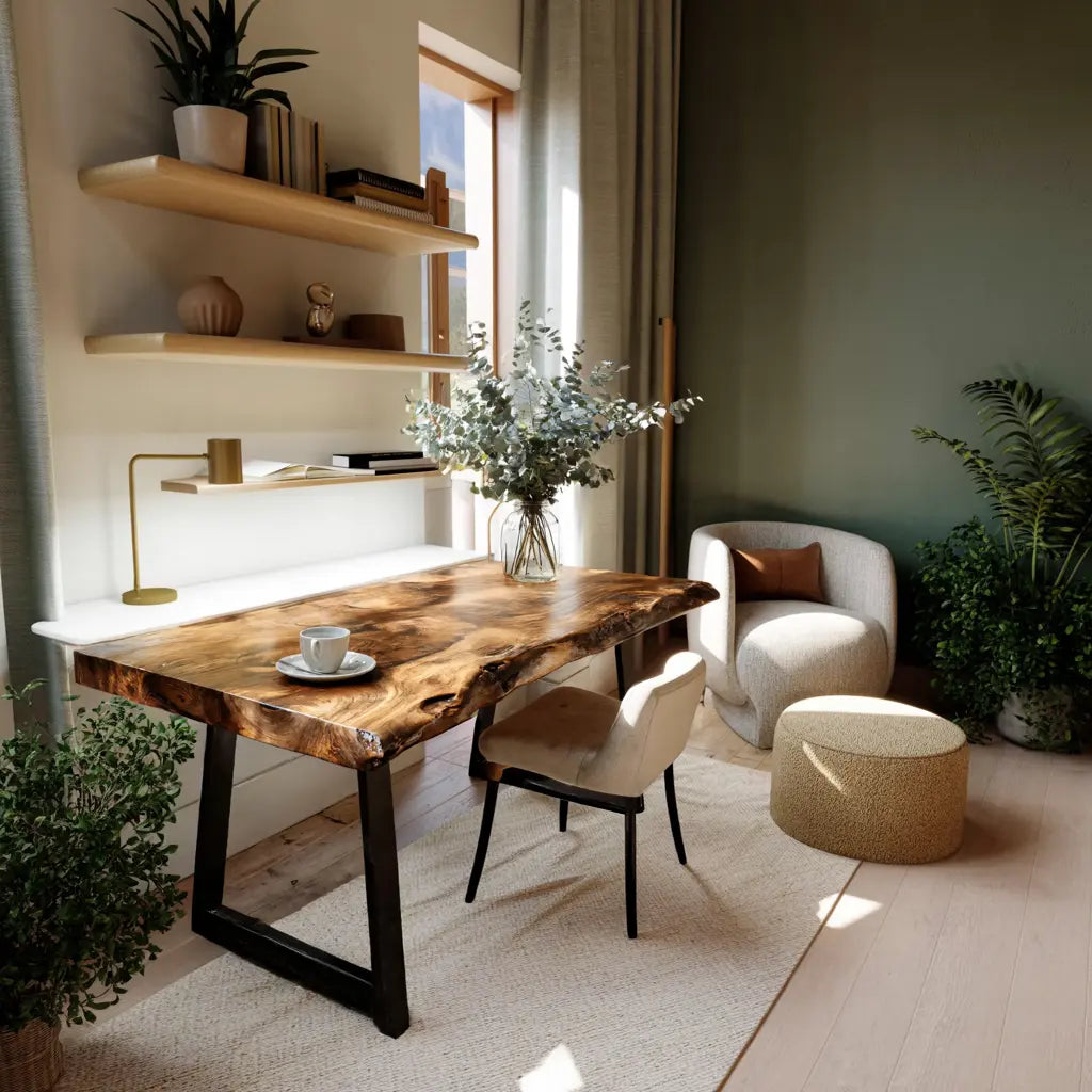 Modern Live Edge Wooden Desk With Metal Legs For Home Office Or Studio Lynnsnail