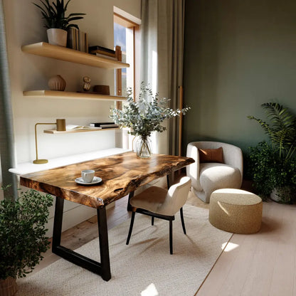 Modern Live Edge Wooden Desk With Metal Legs For Home Office Or Studio Lynnsnail