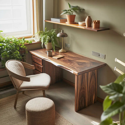 Rustic Live Edge Wooden Desk With Drawers For Home Office Or Study Lynnsnail