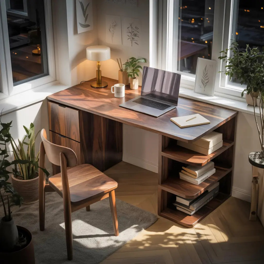Contemporary Wooden Desk With Shelves And Drawers For Home Office Lynnsnail