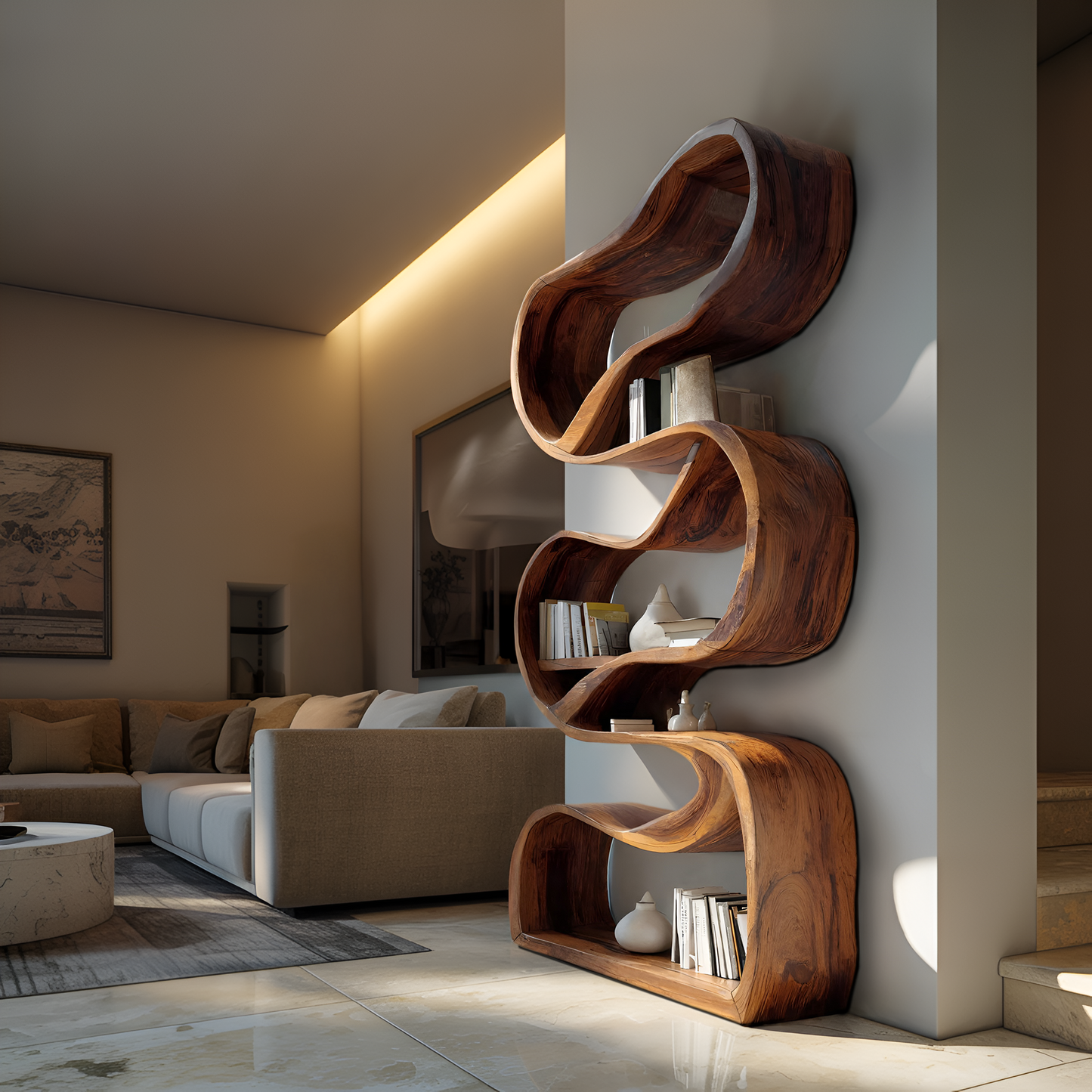 Modern Sculptural Bookcase Statement Design For Hallway Lynnsnail