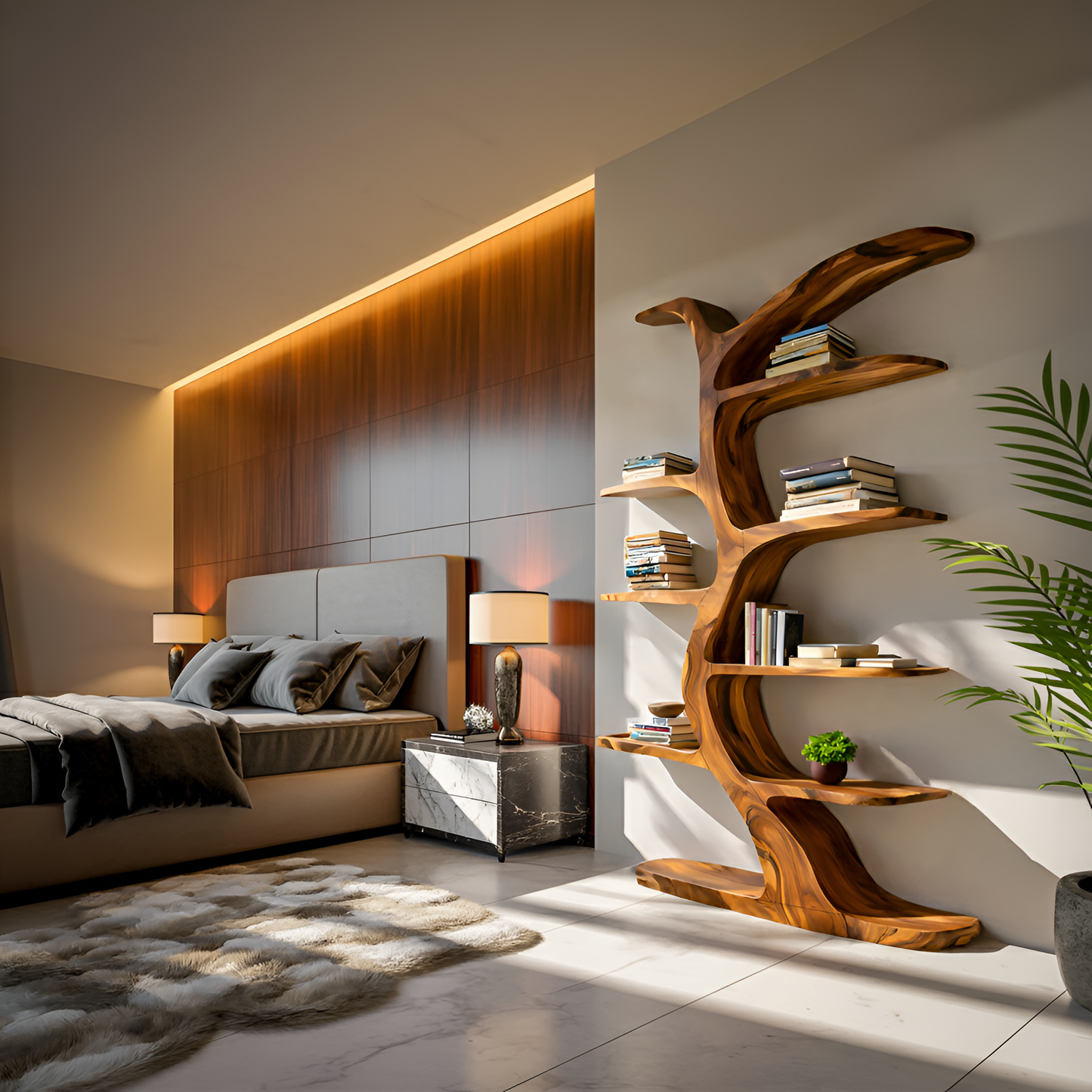 Modern Bookshelf Tree Inspired Curved Design For Living Room Lynnsnail