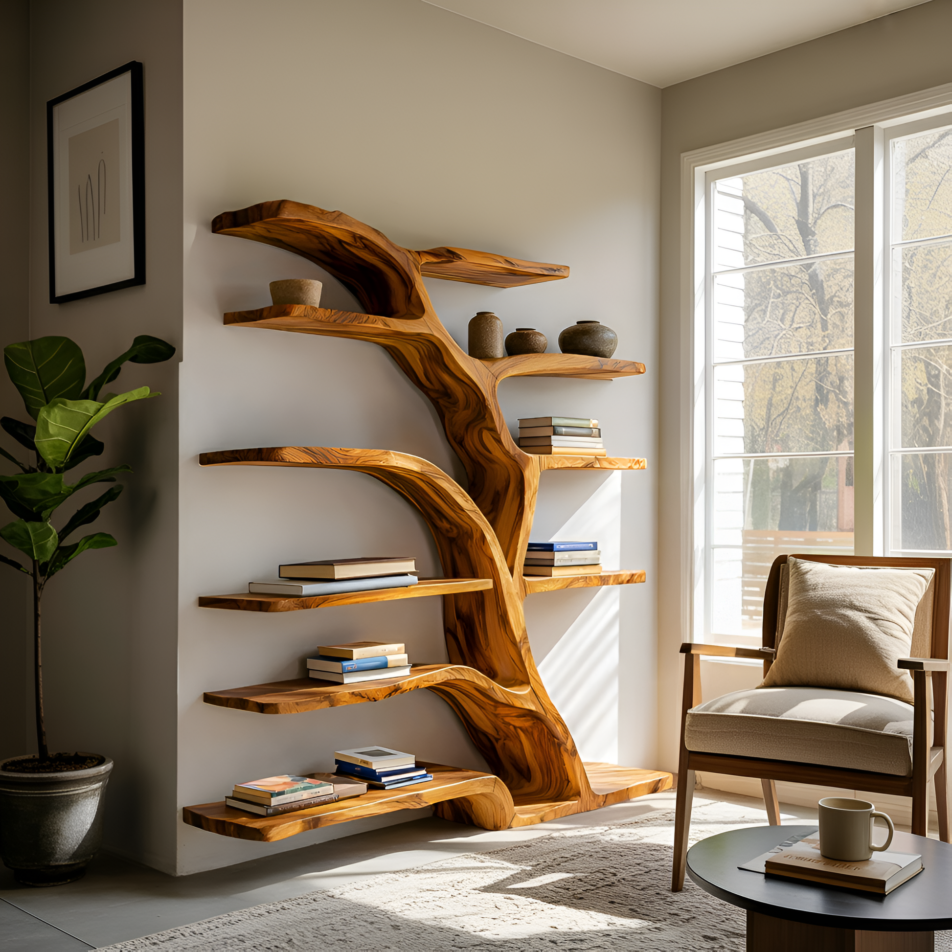 Modern Bookshelf Flowing Curved Design For Living Decor Lynnsnail