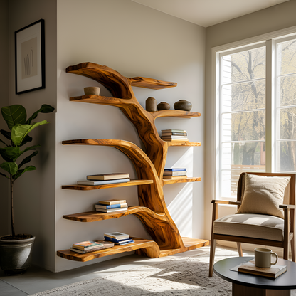 Modern Bookshelf Flowing Curved Design For Living Decor Lynnsnail