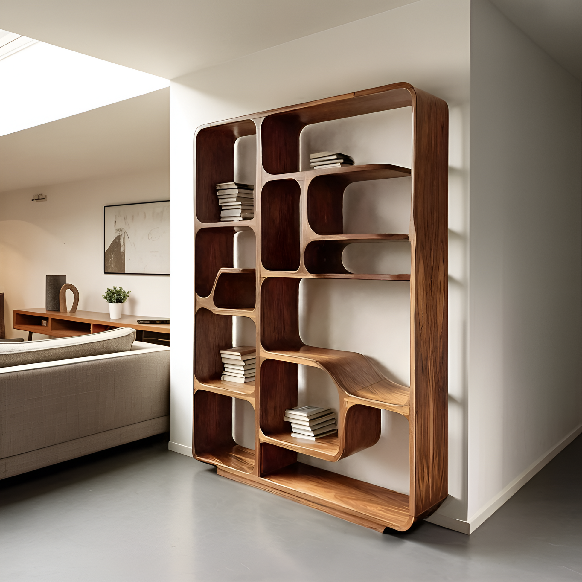Modern Sculptural Bookshelf For Living Decor Or Bedroom Lynnsnail