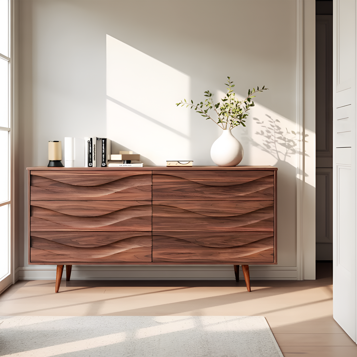 Modern Carved Wave Front Sideboard For Entryway Living Room Lynnsnail
