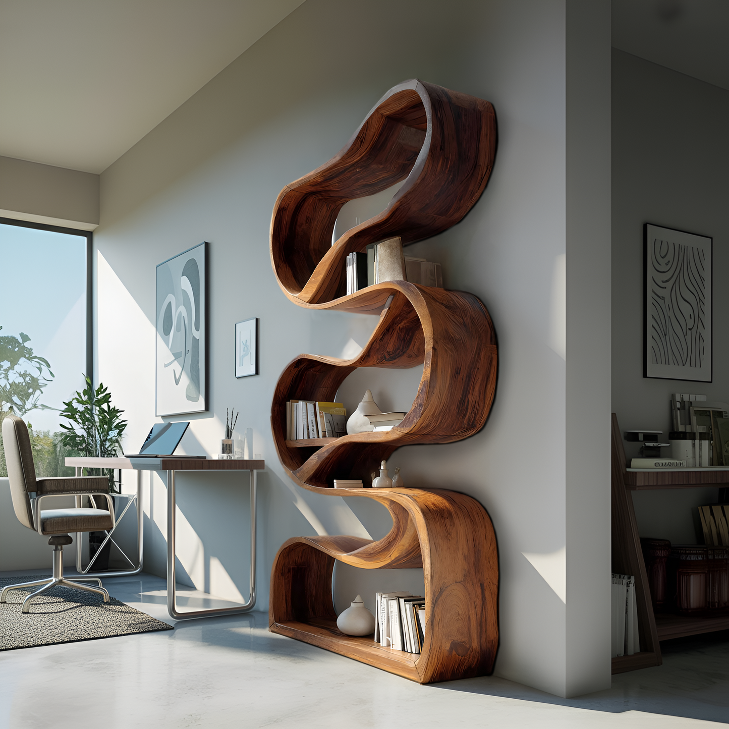 Modern Sculptural Bookcase Statement Design For Hallway Lynnsnail