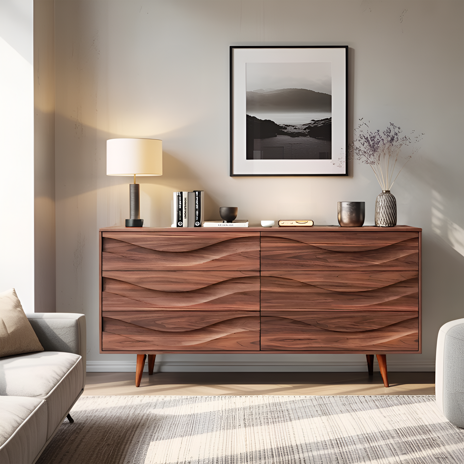Modern Carved Wave Front Sideboard For Entryway Living Room Lynnsnail
