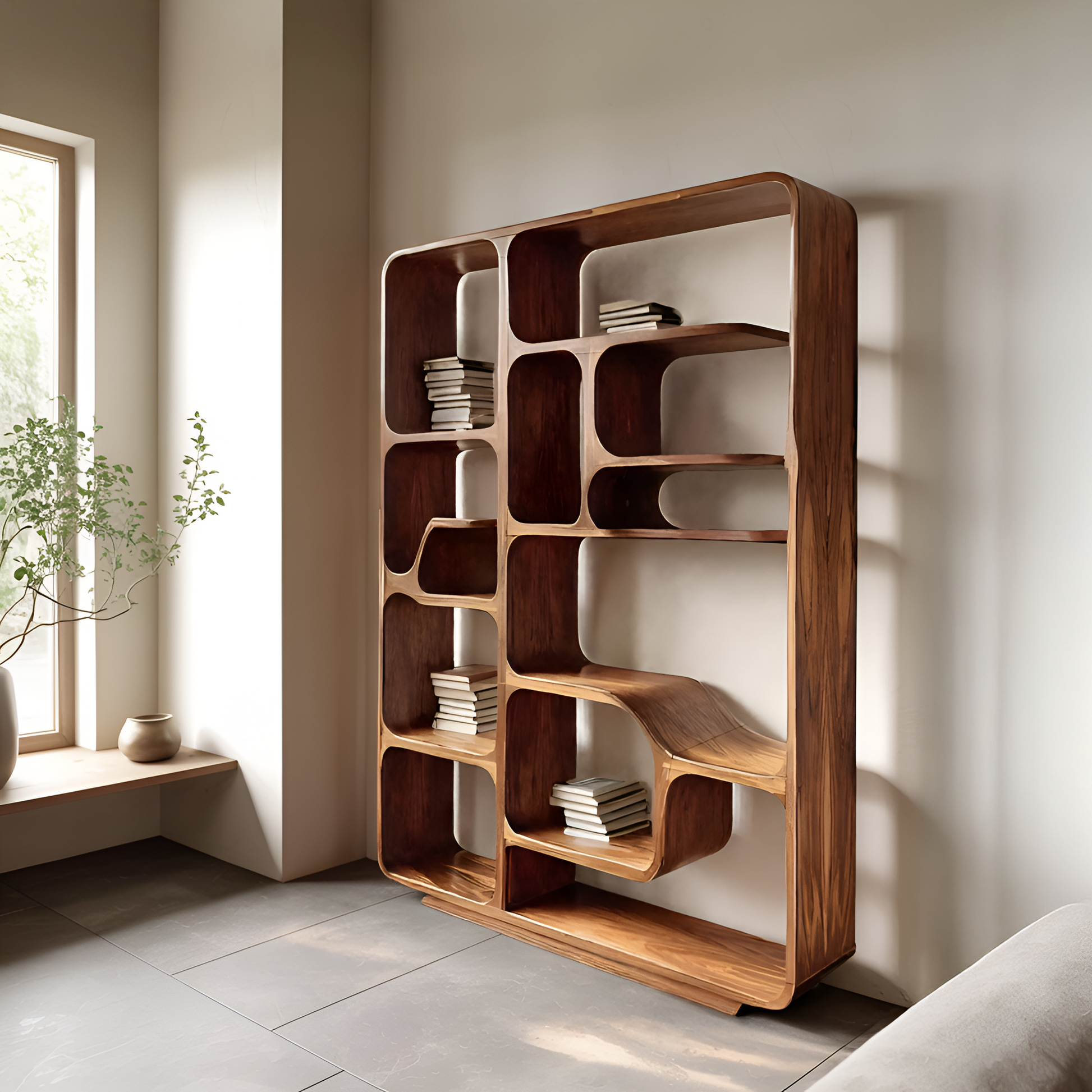 Modern Sculptural Bookshelf For Living Decor Or Bedroom Lynnsnail