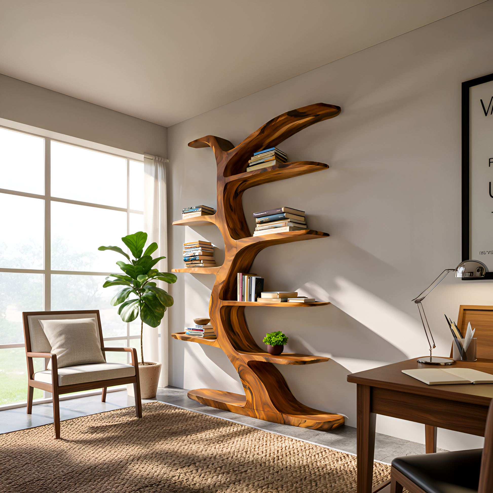Modern Bookshelf Tree Inspired Curved Design For Living Room Lynnsnail