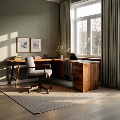 Luxury L Shaped Desk With Drawer For Home Office Lynnsnail
