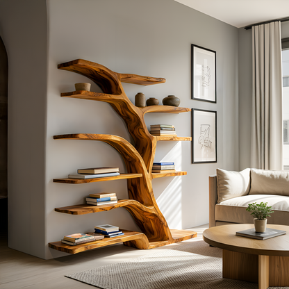Modern Bookshelf Flowing Curved Design For Living Decor Lynnsnail
