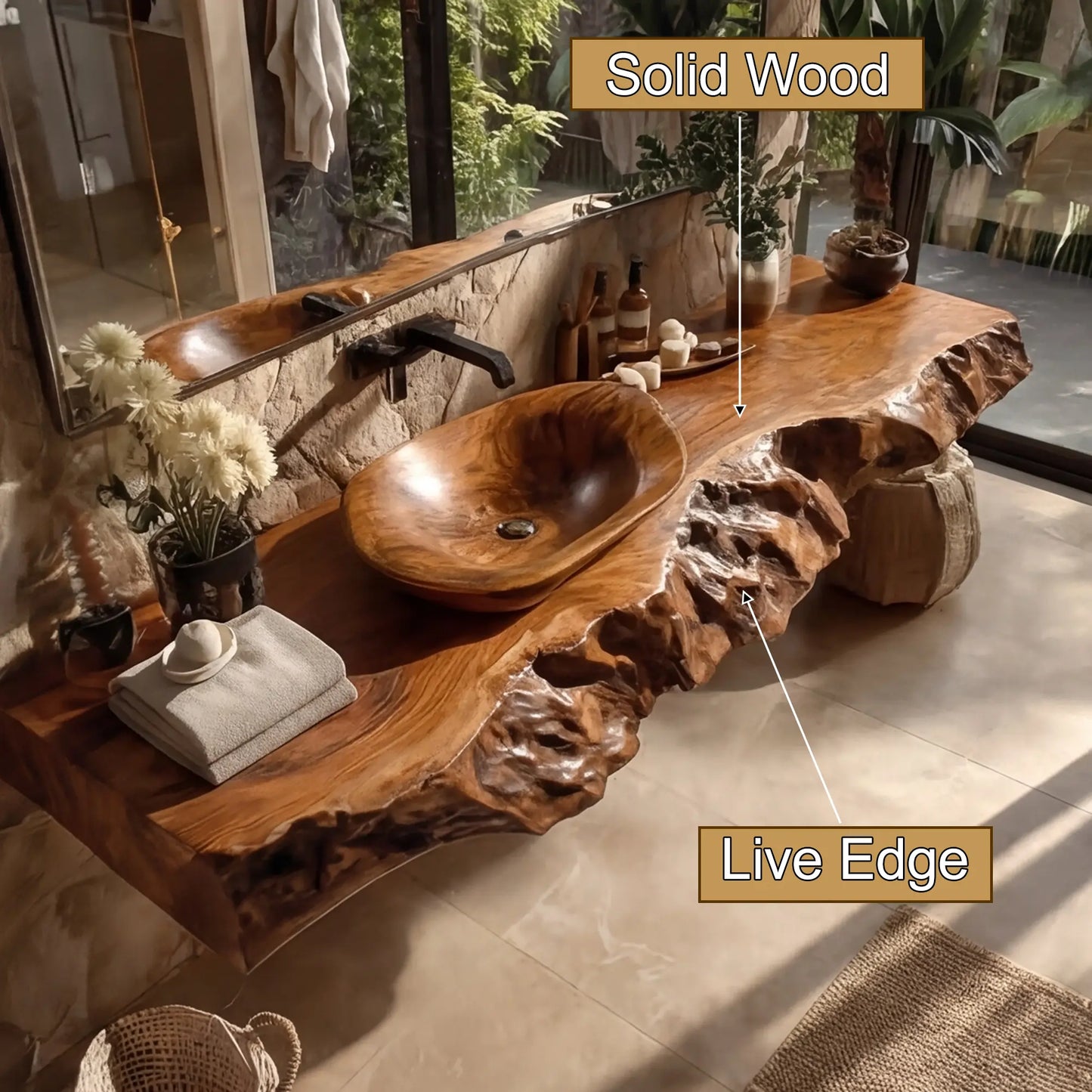 Ravello Live Edge Solid Wood Floating Bathroom Vanity SPA752301 Lynnsnail