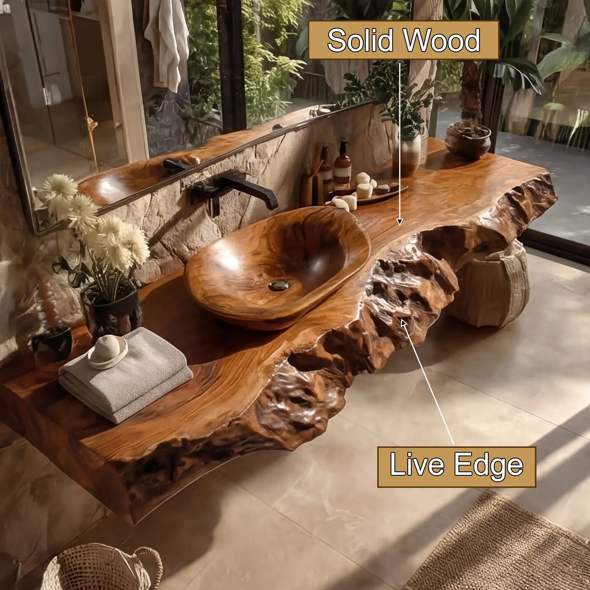 Ravello Live Edge Solid Wood Floating Bathroom Vanity SPA752301 Lynnsnail