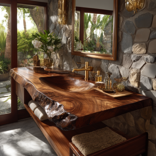 Ravello Live Edge Solid Wood Floating Bathroom Vanity with Integrated Sink