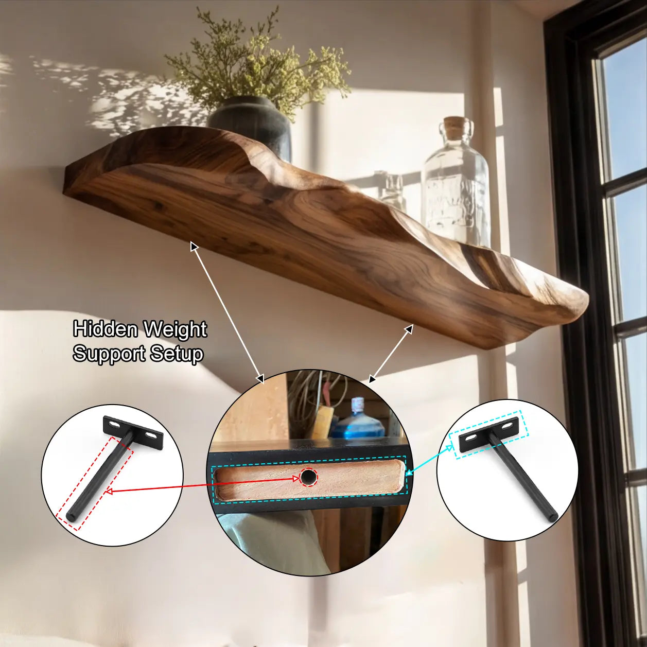 Ravello Live Edge Solid Wood Floating Shelf SPA589354 Lynnsnail