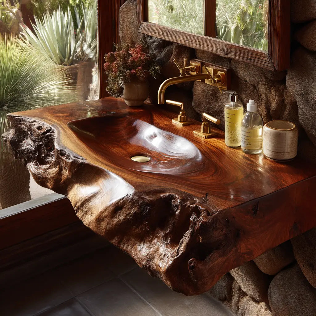 Rovira Live Edge Solid Wood Floating Bathroom Vanity with Integrated Sink SPA124233 Lynnsnail