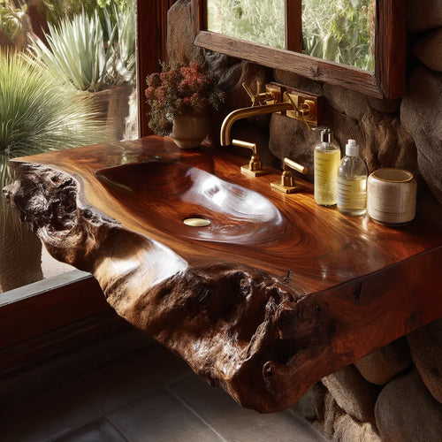 Rovira Live Edge Solid Wood Floating Bathroom Vanity with Integrated Sink SPA124233 Lynnsnail