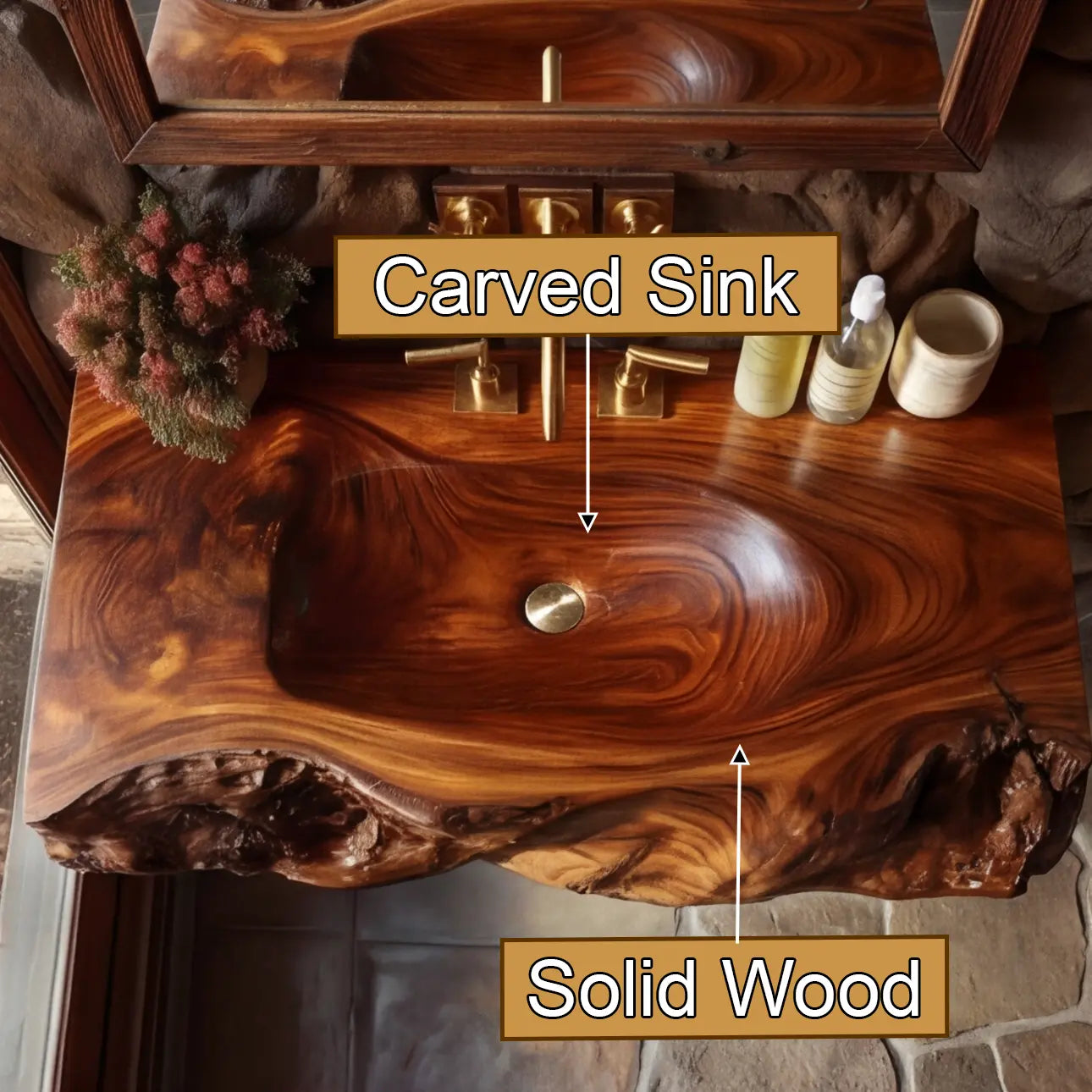 Rovira Live Edge Solid Wood Floating Bathroom Vanity with Integrated Sink SPA124233 Lynnsnail