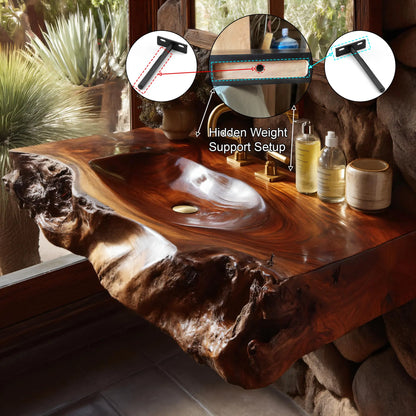 Rovira Live Edge Solid Wood Floating Bathroom Vanity with Integrated Sink SPA124233 Lynnsnail