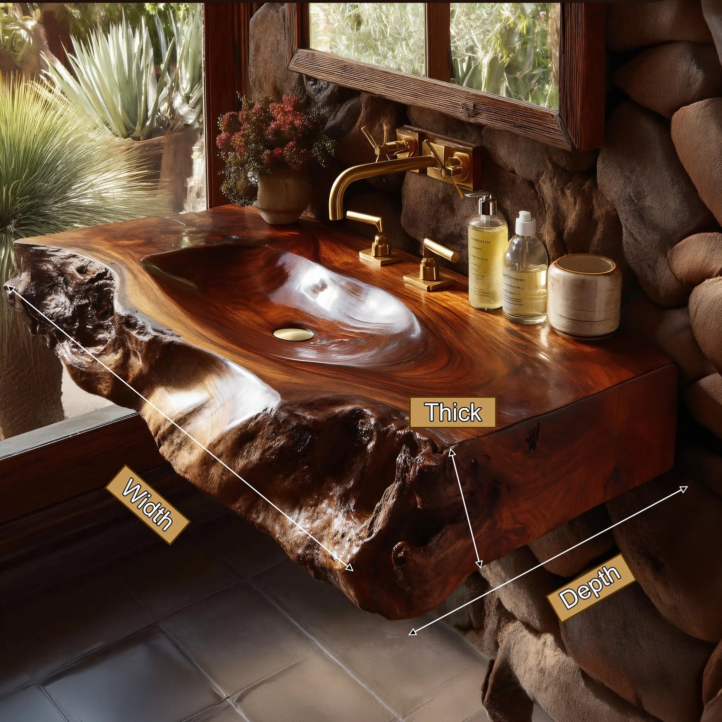 Rovira Live Edge Solid Wood Floating Bathroom Vanity with Integrated Sink SPA124233 Lynnsnail