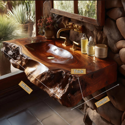 Rovira Live Edge Solid Wood Floating Bathroom Vanity with Integrated Sink SPA124233 Lynnsnail