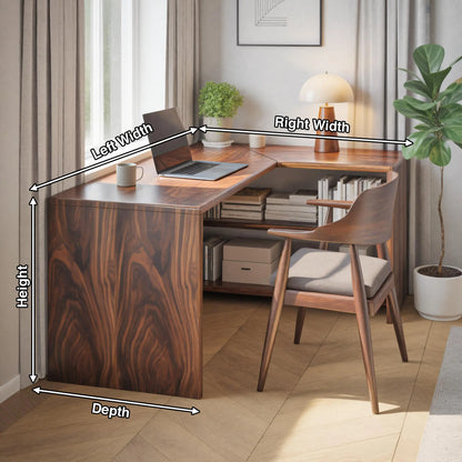 Modern L Shaped Wooden Desk With Bookshelf For Home Office Or Study Lynnsnail