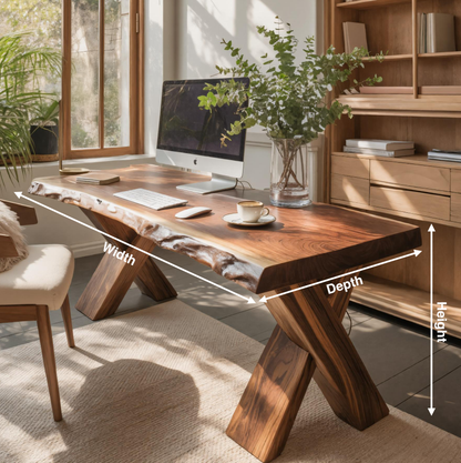 Live Edge Wooden Desk With X Legs For Rustic Home Office Or Studio Lynnsnail
