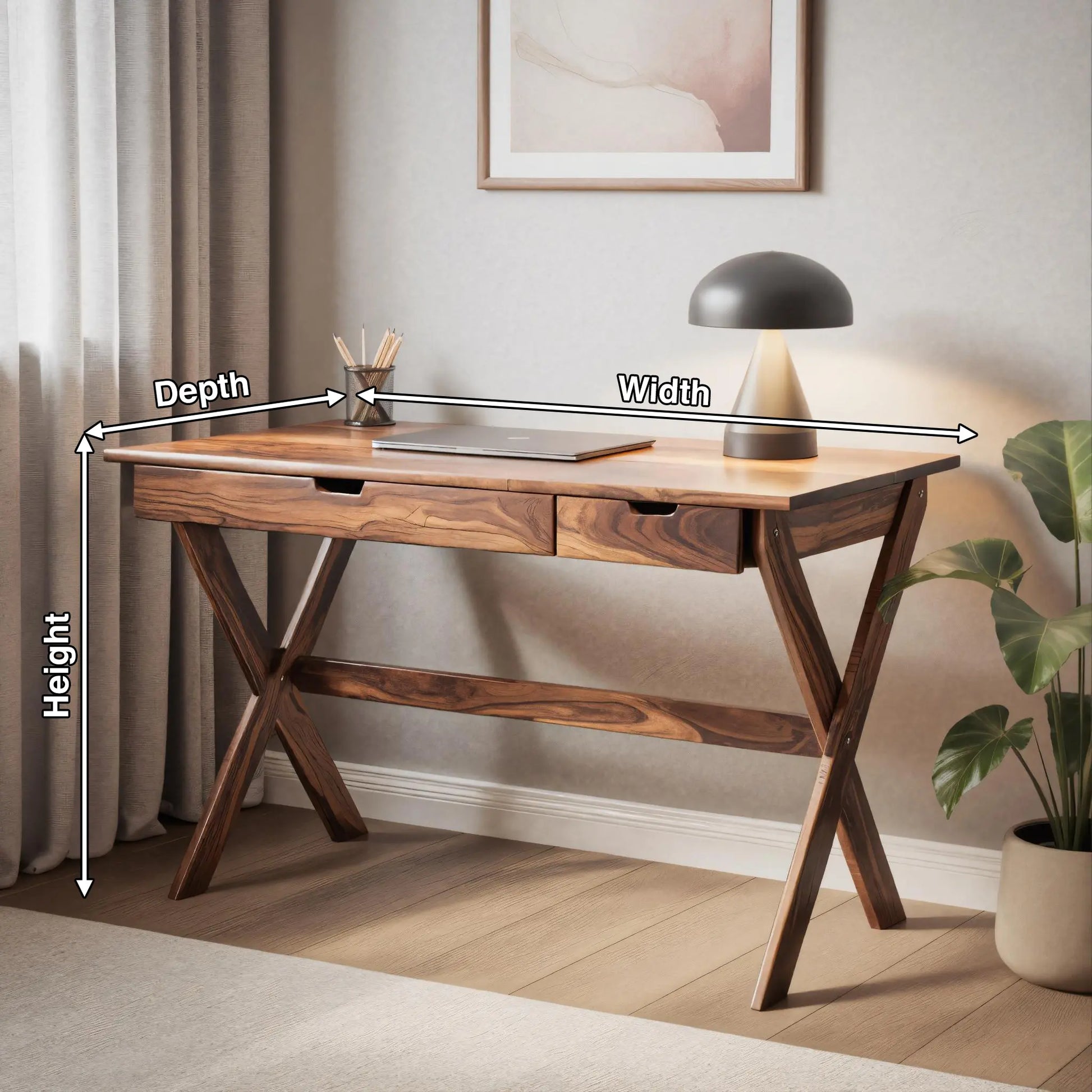 Scandinavian Wooden Desk with X Shaped Legs For Home Office Or Study Lynnsnail