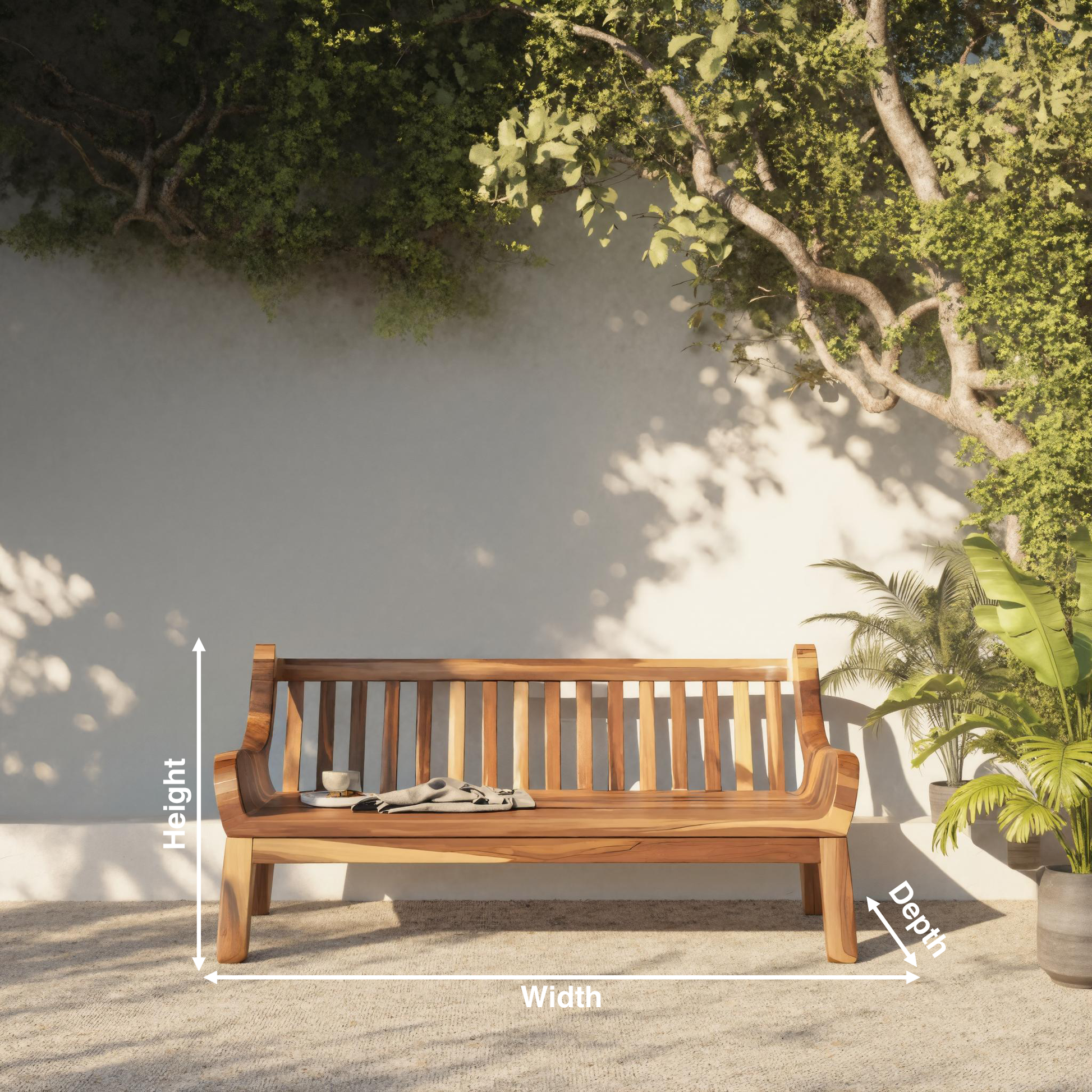 Contemporary Outdoor Wooden Bench With Curved Armrests For Garden Or Porch Lynnsnail