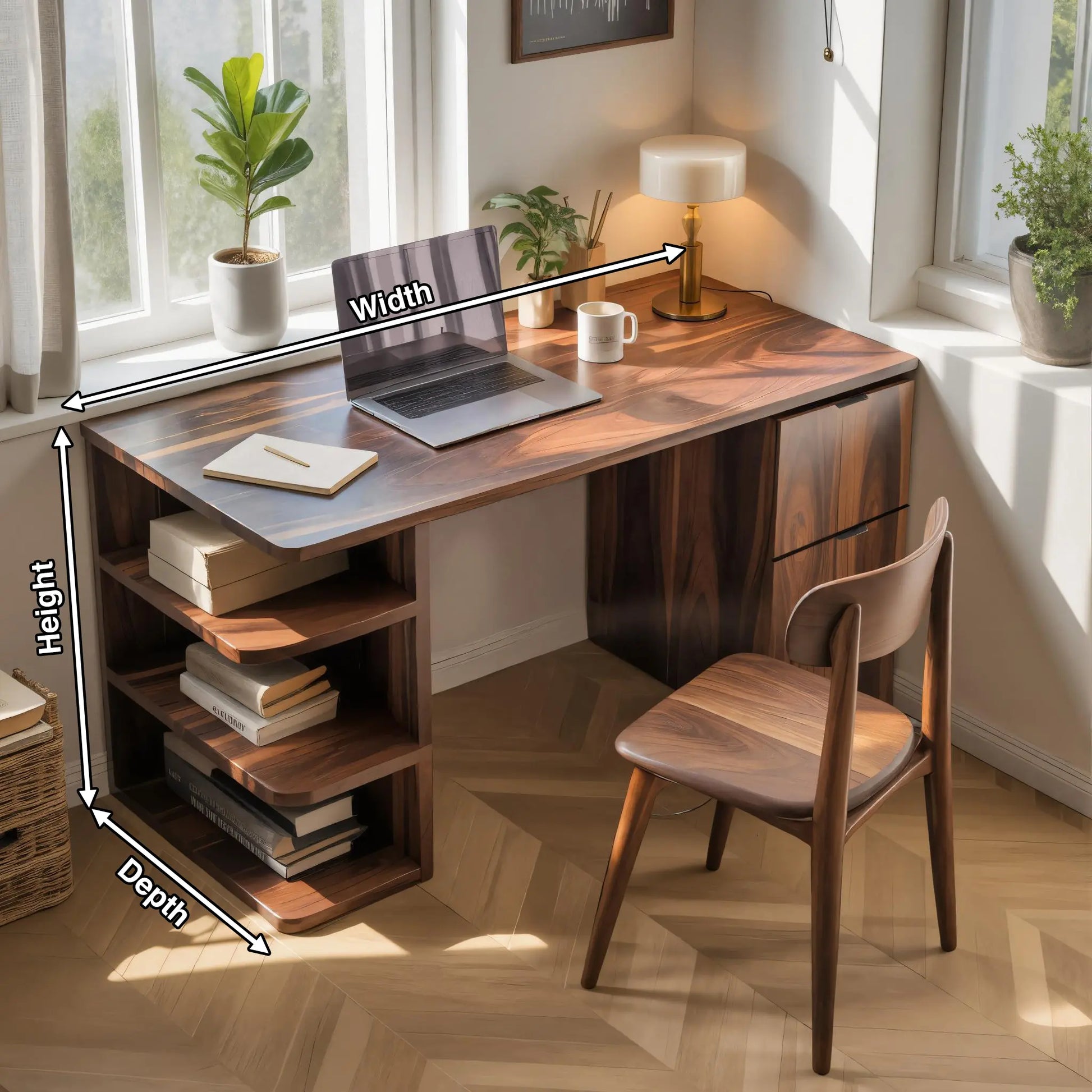 Contemporary Wooden Desk With Shelves And Drawers For Home Office Lynnsnail