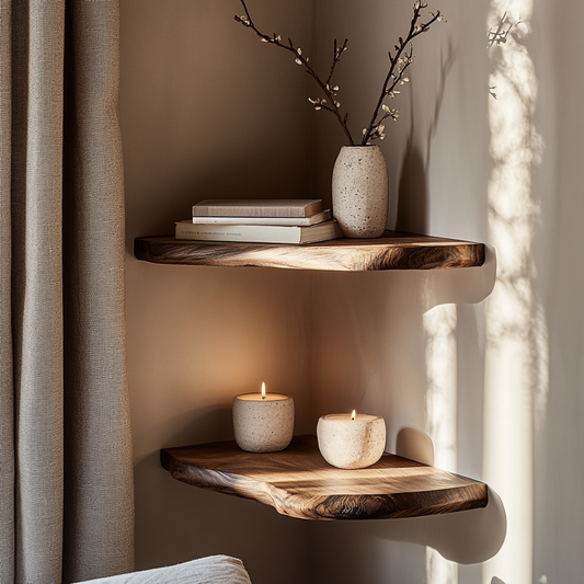 Selvaren Live Edge Solid Wood Corner Floating Shelf SPA606606